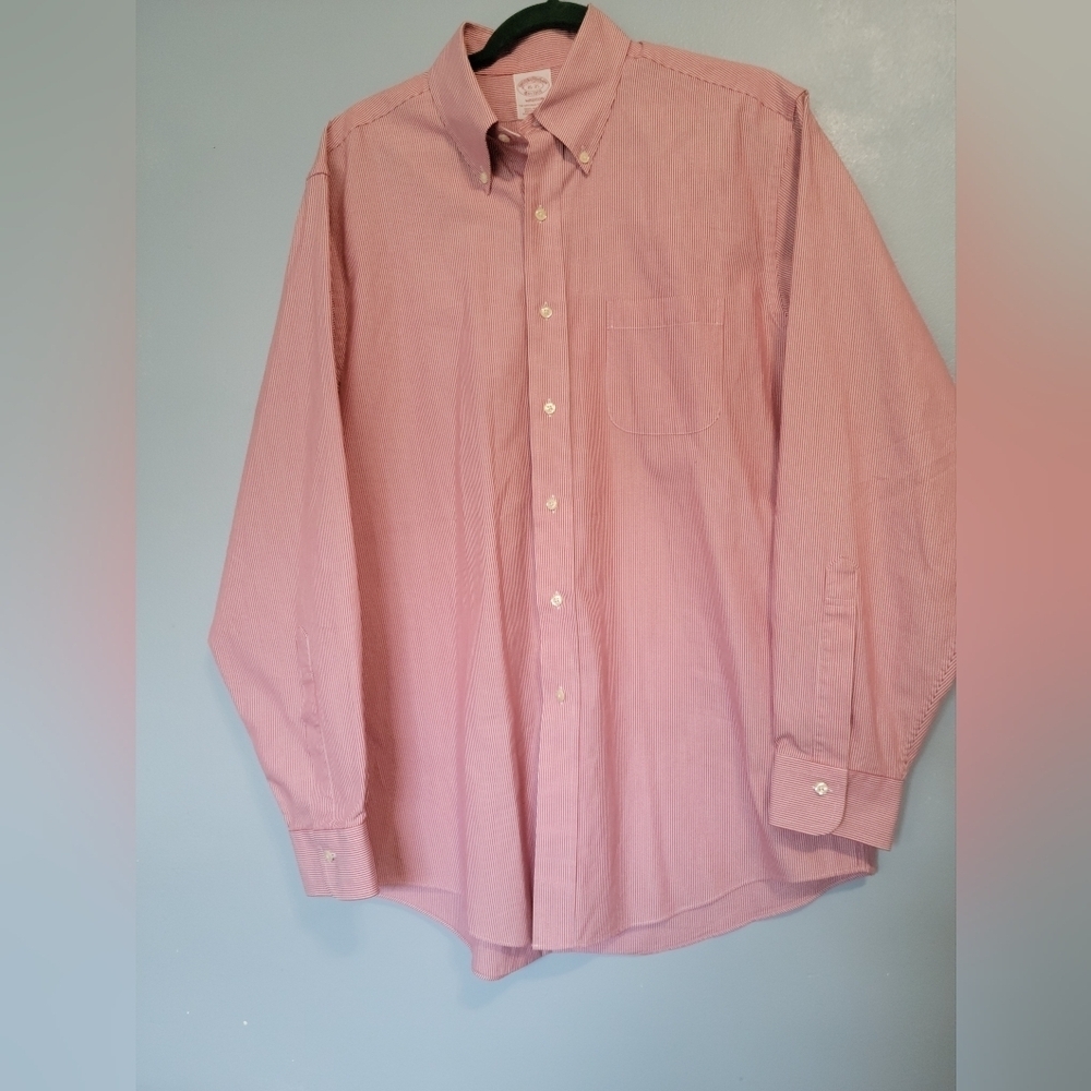 Brooks Brothers Men's Red Striped Madison Button-Up Shirt 16-35